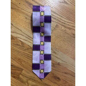 Fratello Handmade Purple & Yellow Geometric Pattern Tie 100% Polyester 58" Long